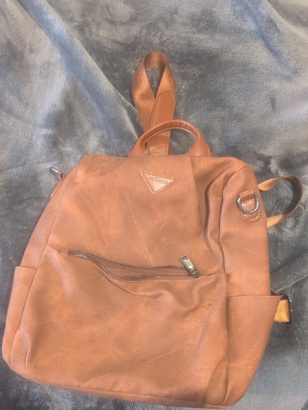 Everyday Tan Faux Leather Women's Backpack with Front Zip Pocket